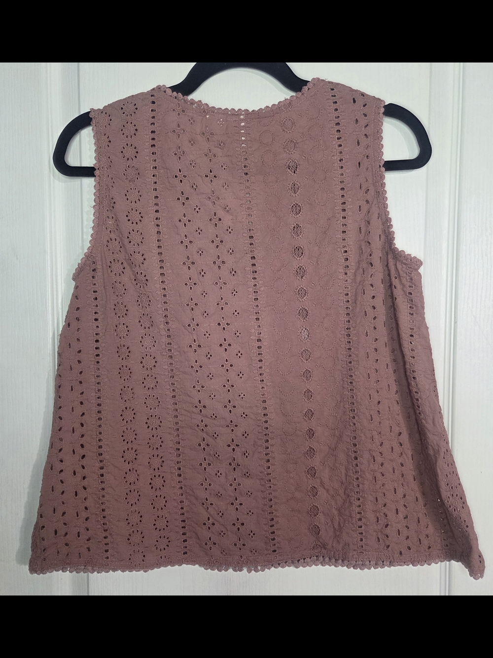 Joie Dusty Rose Eyelet Crochet V-Neck Tank - Picture 2 of 7